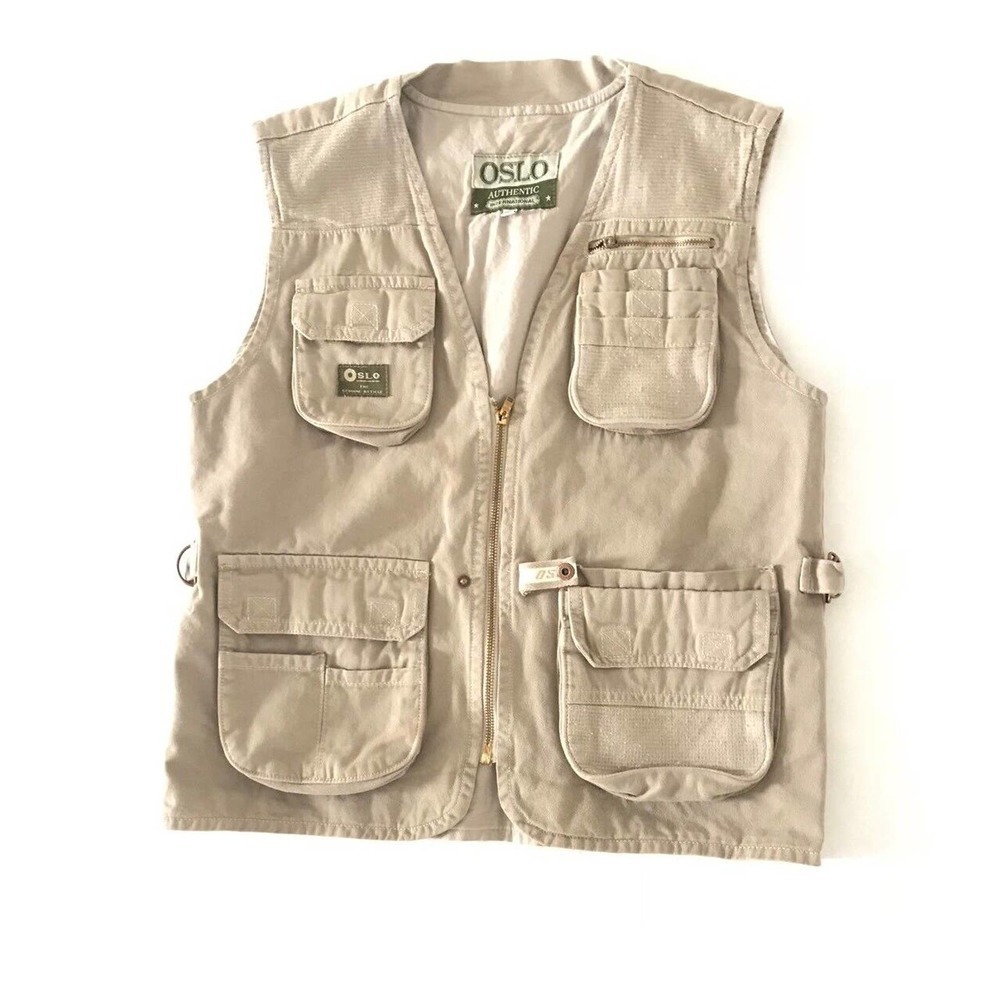 Oslo | Utilitarian Fishing Vest Mens Size 14 Brown Zip Up Hunting Vintage
